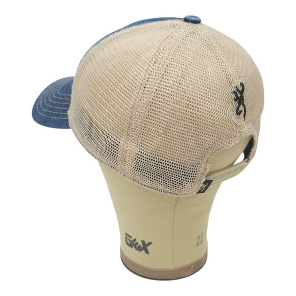 Browning Slack Denim Mesh Snapback Cap Trucker Baseball Logo Patch Hunter Hat - Picture 11 of 14
